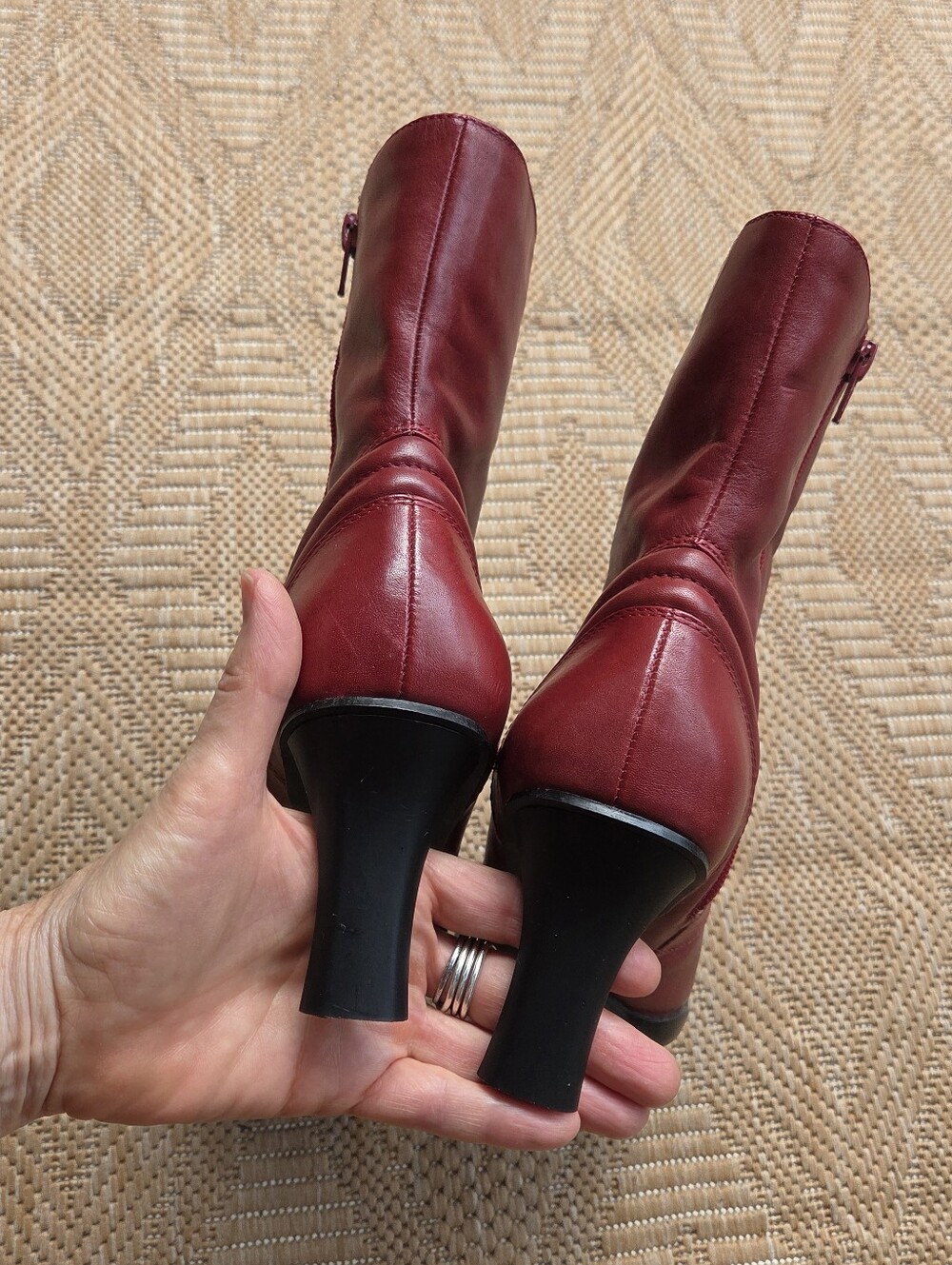 Women’s Red Leather Mid-Calf Boots - Picture 8 of 12